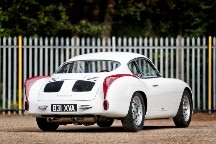 White Porsche 356B Carrera Zagato Coupé with red accents