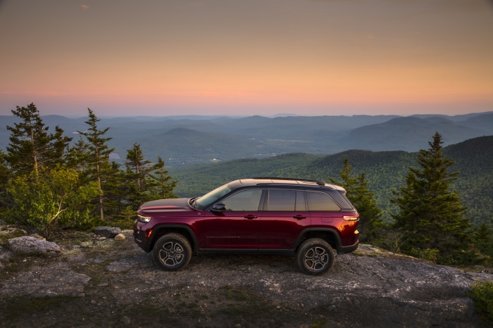 2022 Jeep Grand Cherokee Trailhawk on a mountain overlook