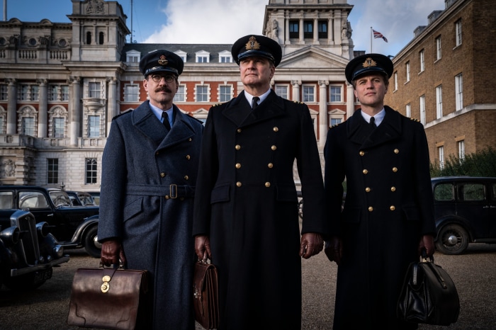 Operation Mincemeat 4K: Colin Firth and two men in uniform