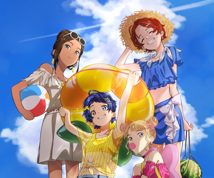 Wonder Egg Priority: Ai, Rika, Neiru, and Momoe at the Beach