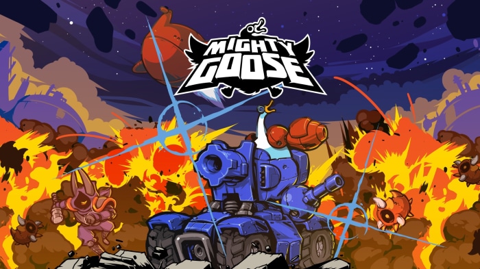Mighty Goose game title with goose in tank
