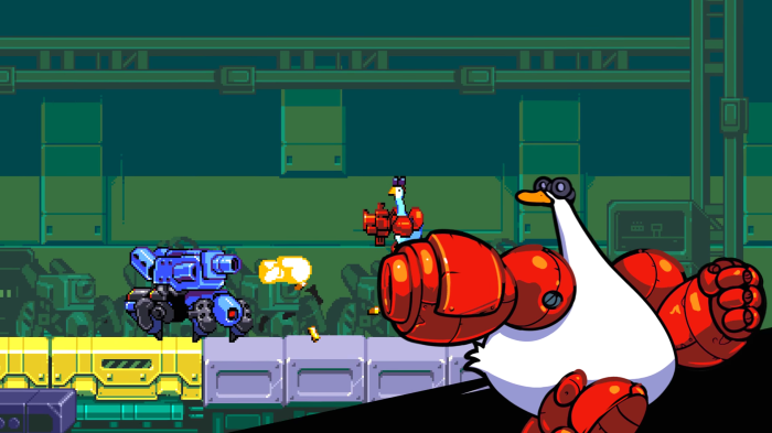 Mighty Goose fighting a robot goose