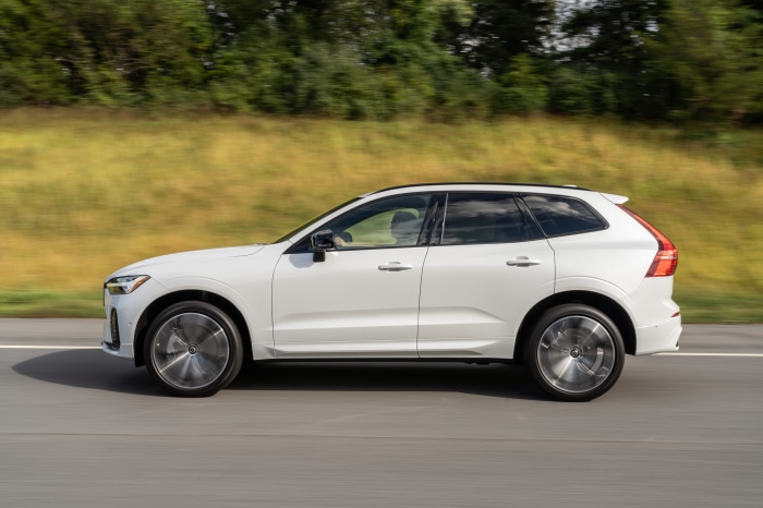 White Volvo XC60 B6 AWD driving on a road