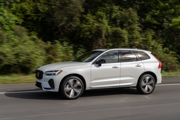 White Volvo XC60 B6 AWD driving on a road