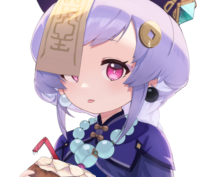 Qiqi from Genshin Impact holding a drink