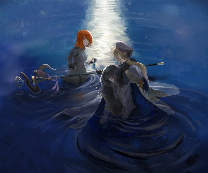 Pretender and Saber from Fate/Grand Order in water