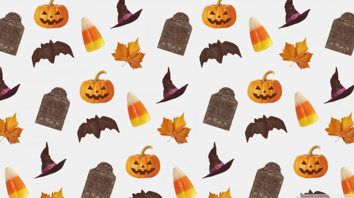 Halloween pattern with pumpkins, bats, and candy corn