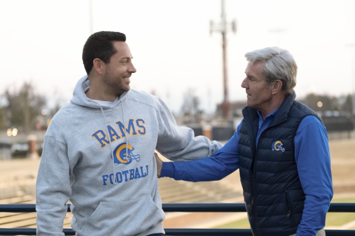 Zachary Levi and Dennis Quaid in American Underdog