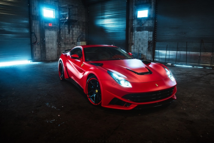 Red Ferrari F12berlinetta in a Garage
