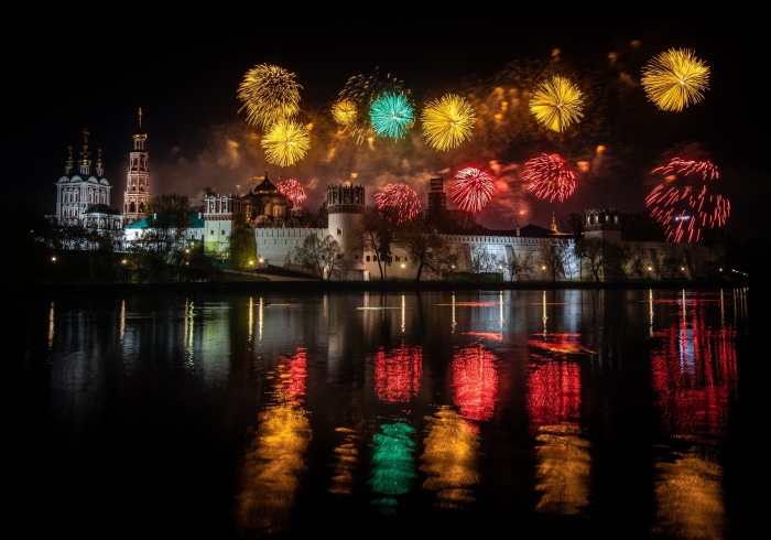 Fireworks over Novodevichy Convent in Moscow