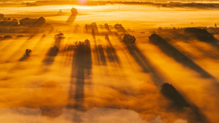 Foggy Sunrise with Sunbeams over Kaunas, Lithuania 4K