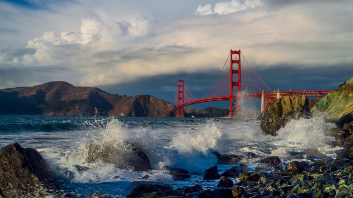 Golden Gate Bridge with Crashing Waves