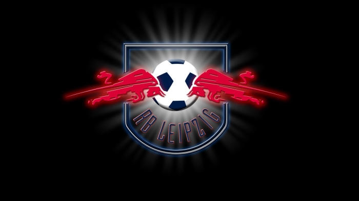 RB Leipzig soccer logo with bulls and ball