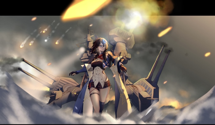 Georgia from Azur Lane firing cannons