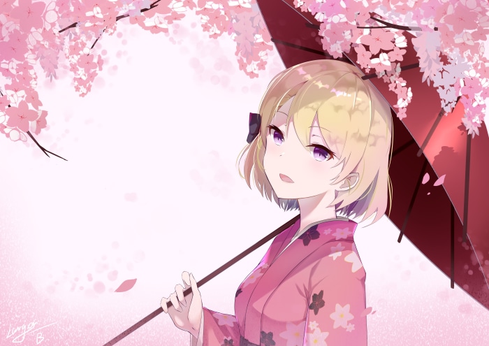 Z23 (Azur Lane) with umbrella under cherry blossoms