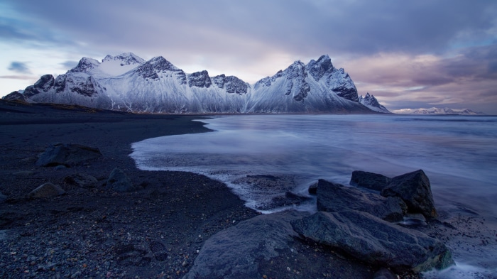 Vestrahorn Mountains and Black Sand Beach 4K
