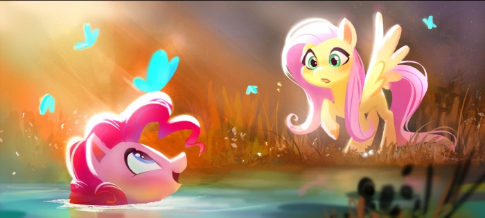 Pinkie Pie and Fluttershy from My Little Pony with butterflies