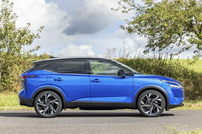 Blue Nissan Qashqai SUV parked on a road