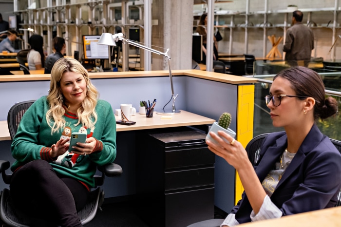 Nina Dobrev and Heather McMahan in Love Hard