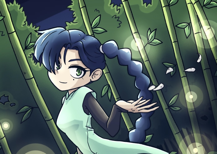Thirteen from Scissor Seven in a bamboo forest