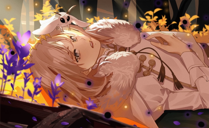 Oberon from Fate/Grand Order with a moth