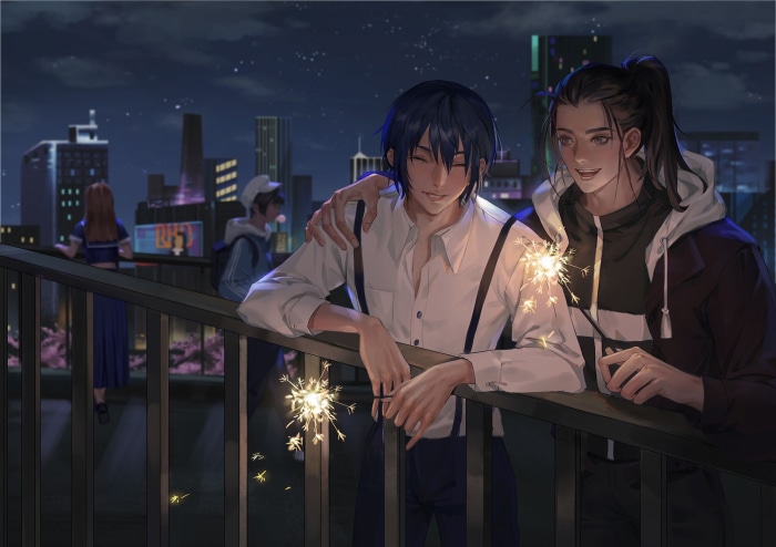 Qing Zhuge and Ye Wang from Hitori No Shita: The Outcast with sparklers