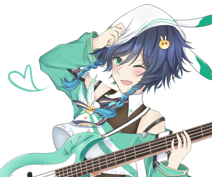Venti from Genshin Impact playing a bass guitar