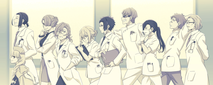 Bungo Stray Dogs characters in lab coats