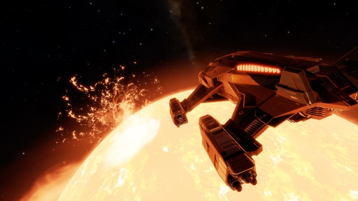Elite Dangerous: Odyssey spaceship near a star