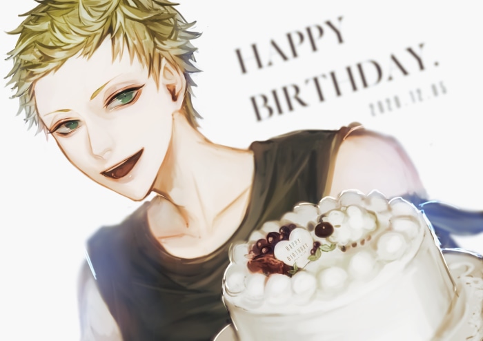 Kongou from BlackStar ~Theater Starless~ holding a birthday cake