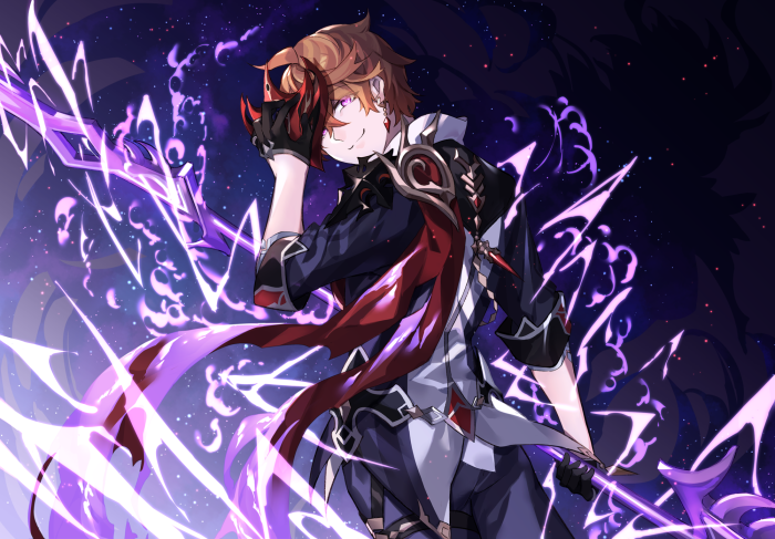 Tartaglia Childe from Genshin Impact with Hydro powers