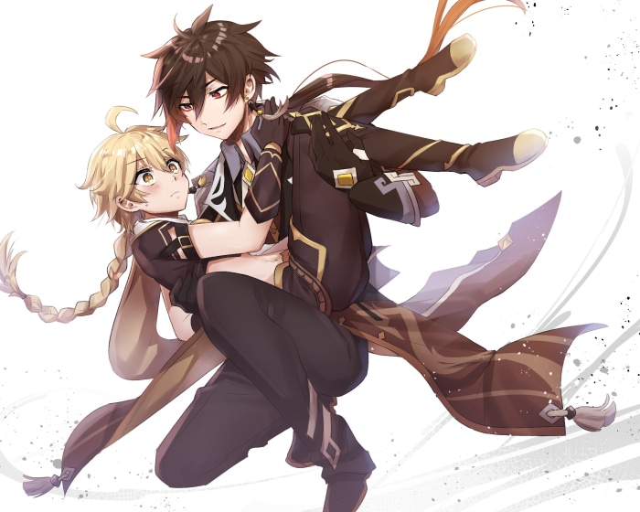 Zhongli carrying Aether from Genshin Impact