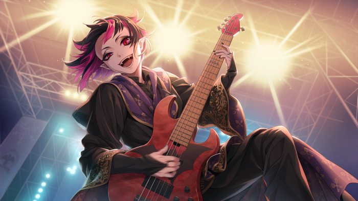 Lilia Vanrouge playing bass guitar on stage