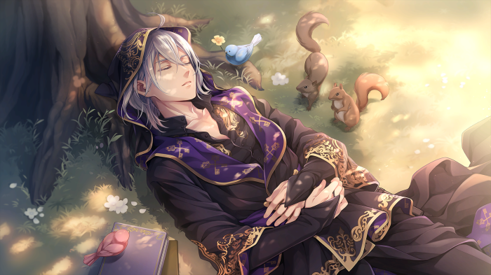 Silver from Twisted Wonderland sleeping by a tree