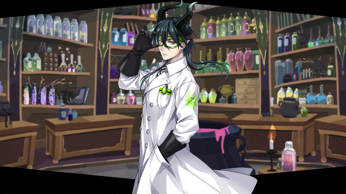 Malleus Draconia from Twisted Wonderland in a laboratory