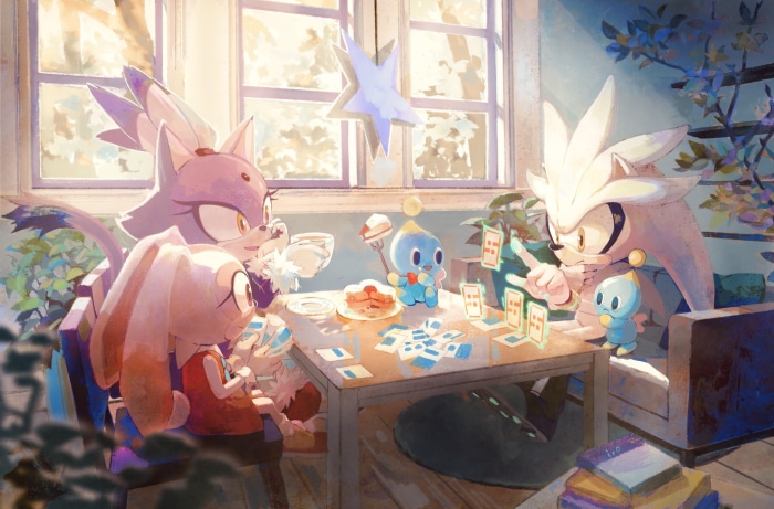 Blaze the Cat, Cream the Rabbit, Silver the Hedgehog, and Chao playing cards