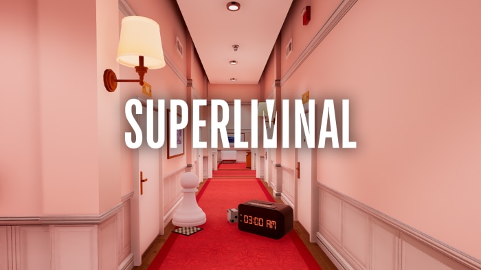 Superliminal game title in a hallway