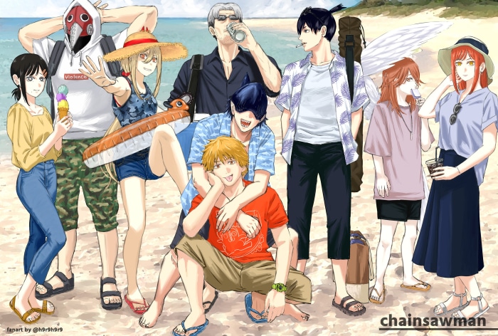 Chainsaw Man characters at the beach