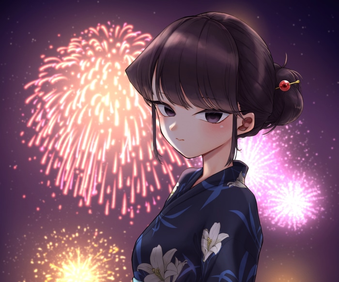 Shouko Komi in a Yukata with Fireworks