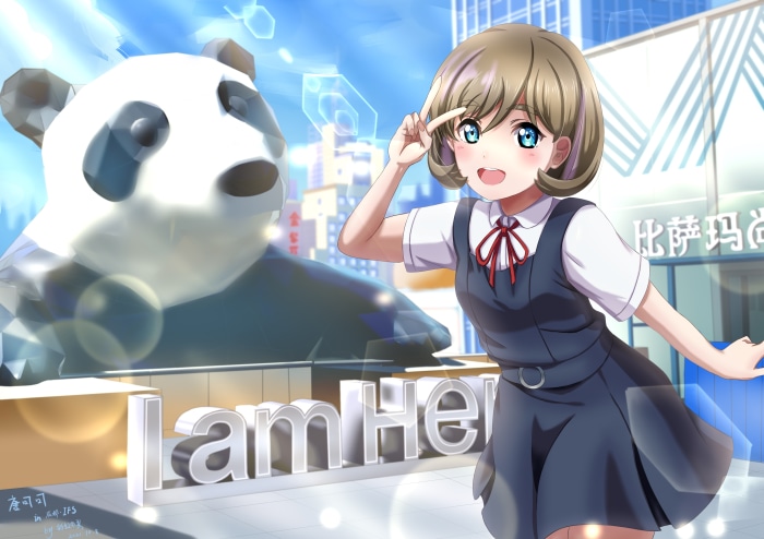 Keke Tang from Love Live! Superstar!! with Panda Sculpture