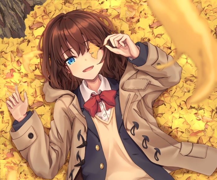 Girl lying down in autumn leaves