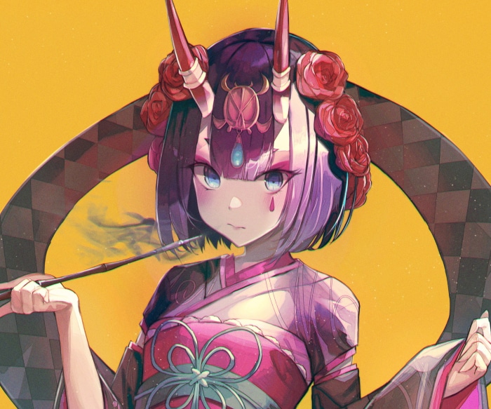 Assassin from Fate/Grand Order with horns and roses