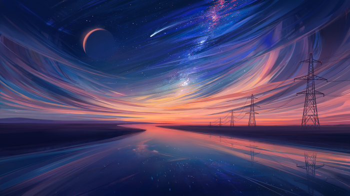 Artistic Landscape with Moon and River