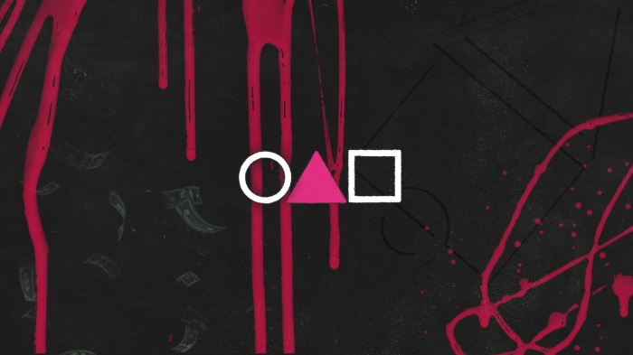 Squid Game symbols with red paint and money