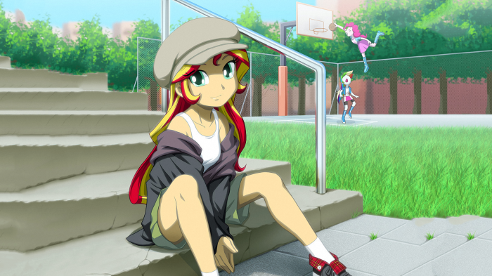 Sunset Shimmer, Rainbow Dash, and Pinkie Pie from My Little Pony: Equestria Girls