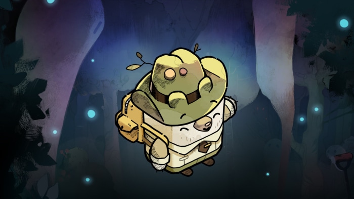 Cozy Grove character in a forest