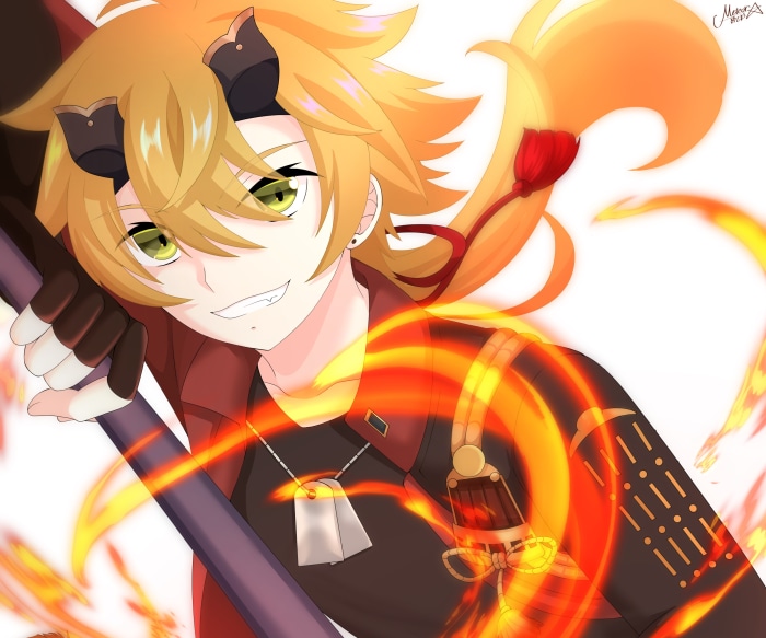 Thoma from Genshin Impact with fire