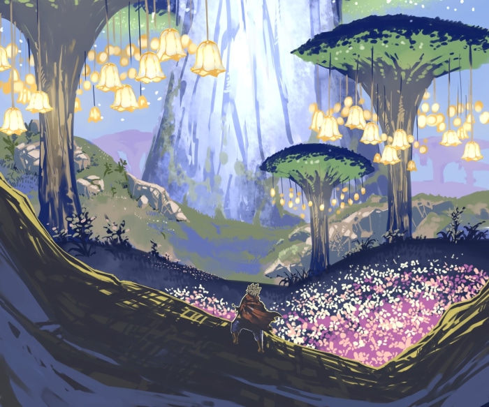 Azel from Gate of Nightmares in a fantasy forest