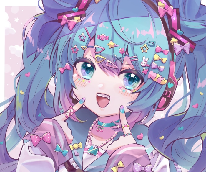 Hatsune Miku with blue hair and accessories