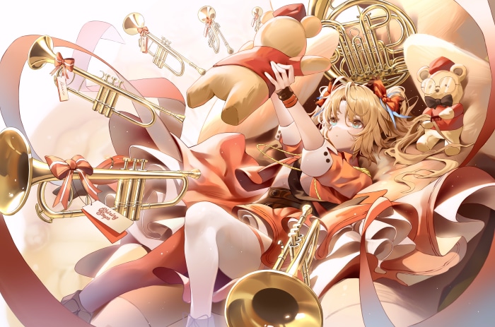 Pinecone from Arknights with Teddy Bears and Trumpets 4K